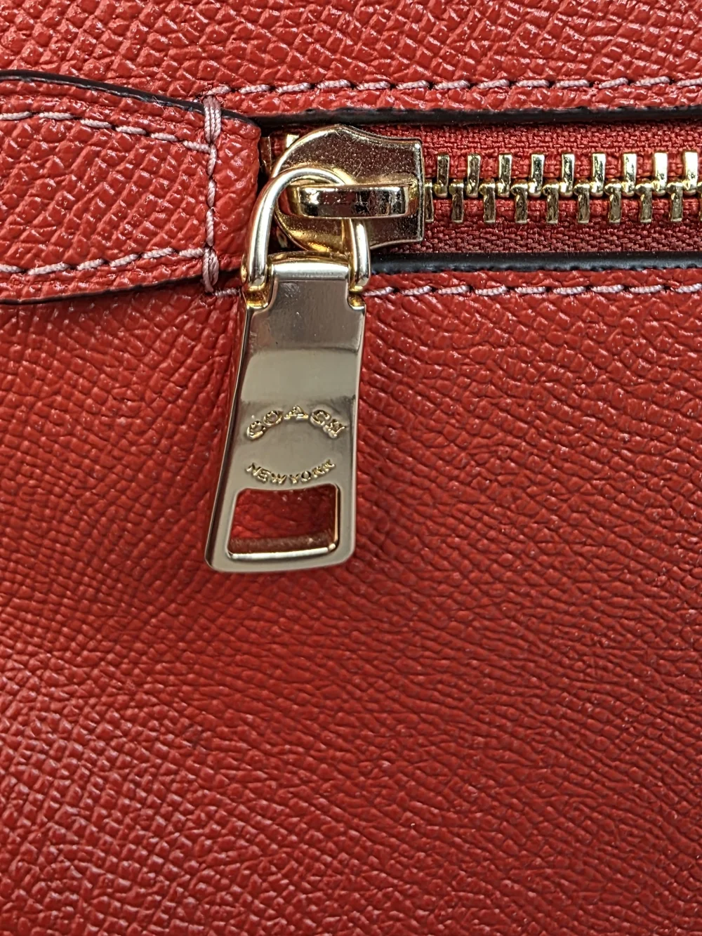 Coach Red Leather Tote Bag with Front Zip Pocket